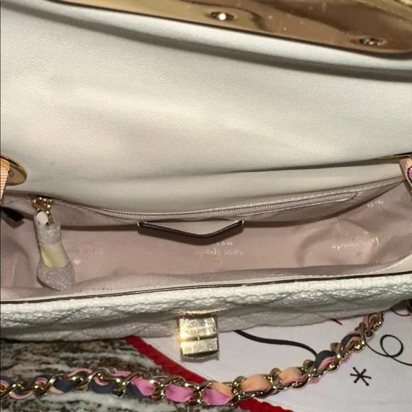 NWT Kate Spade Cream Quilted Shoulder Bag with Colorful Chain - Picture 4 of 6